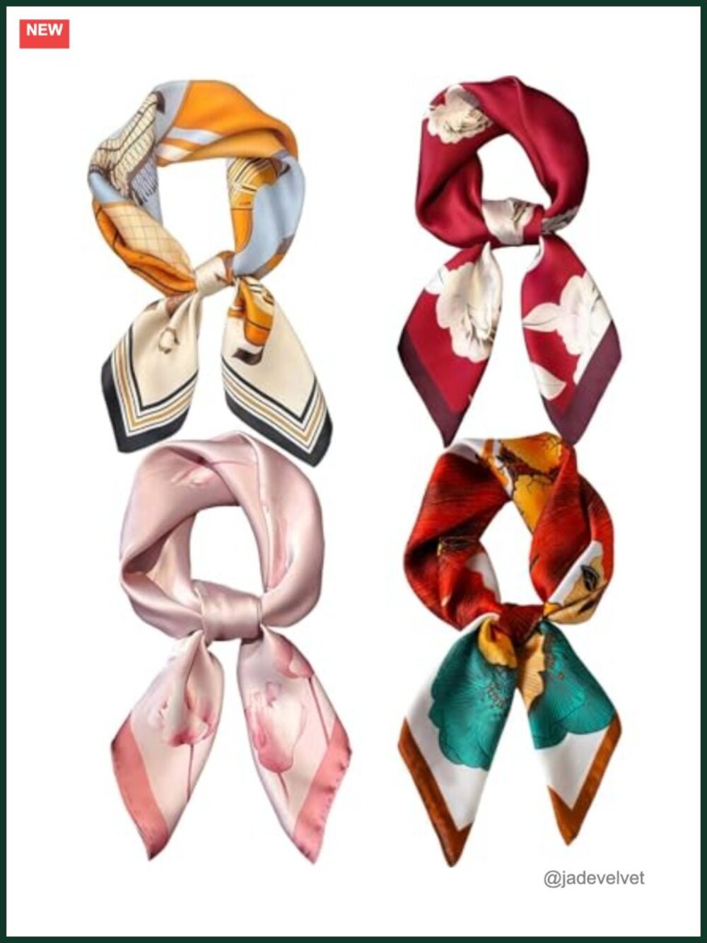 4-Pack Polyester Voile Fashion Scarf, Square Neckerchief, Multi-Way Headscarf